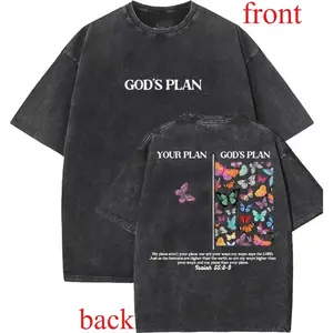 [ New Collection For Women ] God's Plan Unisex Washed T-Shirt, Christian t shirts, Vintage 90s Graphic Tee, Gift Top Womenswear Cotton Streetwear Summer, Gift For Her, For Mom, For Womenswears