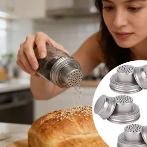 4/8/12pcs Stainless Steel Mason Jar Shaker Lids with Silicone Seals, Ideal for Grilling, Camping & Picnic Seasoning Dispensing, For most regular Mouth Mason Jar Canning Jar(Only lid, not including bottle)