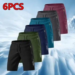 Men’s 6-piece set of casual ice silk athletic shorts with reflective geometric lightning patterns; comfortable fabric, quick-drying and breathable—perfect for summer travel, gym training, seaside runs, and casual outings. enthusiast