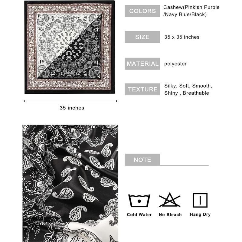 35" Large Square Silk Like Head Scarf - 3-piece suit Hair Scarves Bandana Scarf Headscarf Polyester Scarf for Women