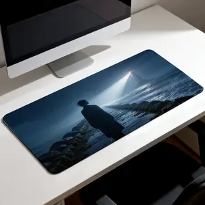 LIVEKEY XXL Gaming Mouse Pad 40x80cm - Non-Slip Rubber Base  Stitched Edges  Smooth Surface   Waterproof Desk Mat with Lighthouse Rainy Night Art for Gaming & Office  Extended Large Mousepad