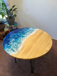Handcrafted Ocean Wave Resin Table – Available in 16”, 18”, 24”, 32”, and 36”