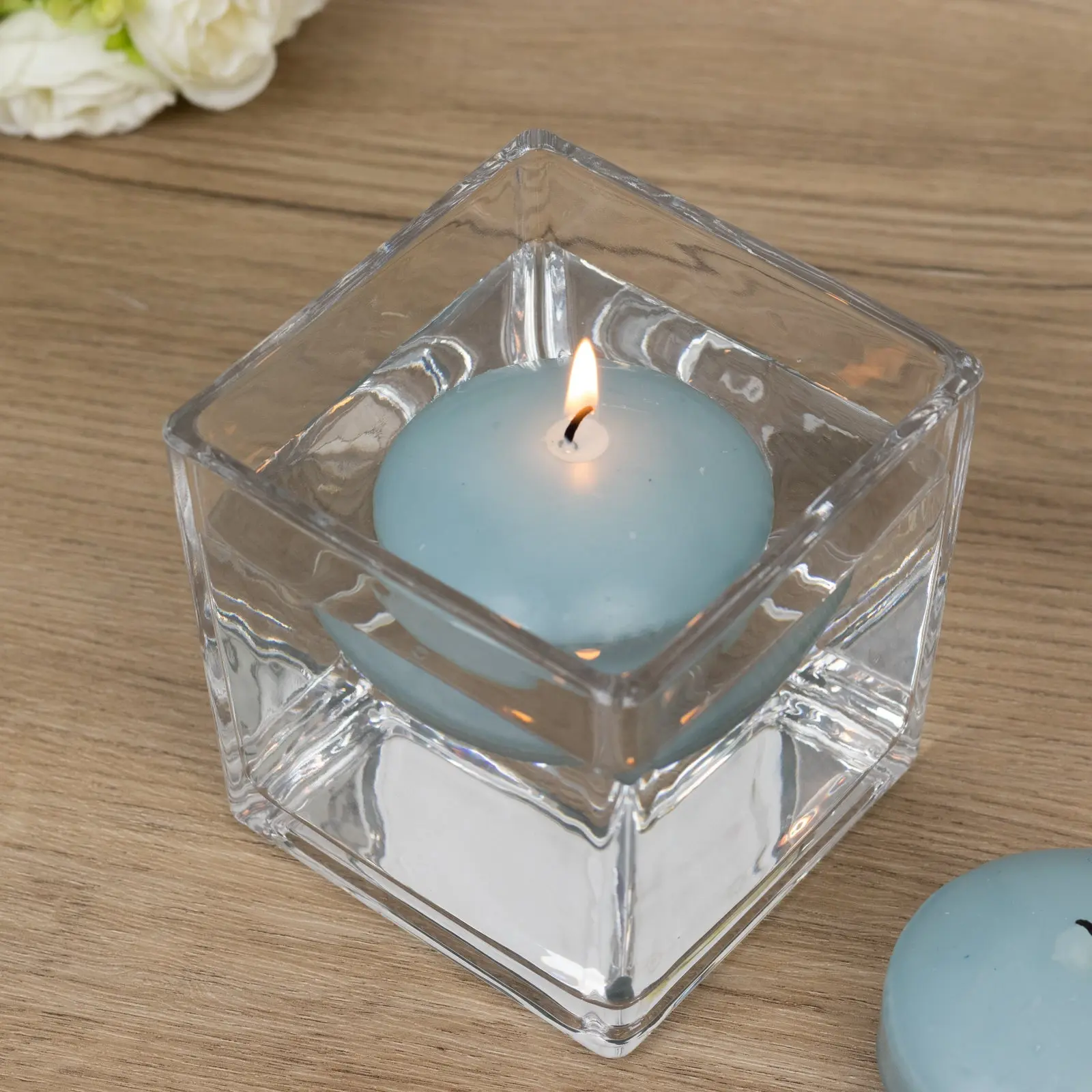 12-Pack Dusty Blue 3 In Floating Candles, Unscented Dripless Wax Discs for Home Decor, Wedding Centerpieces, Pool & Garden Supplies, Fish Tank Accents