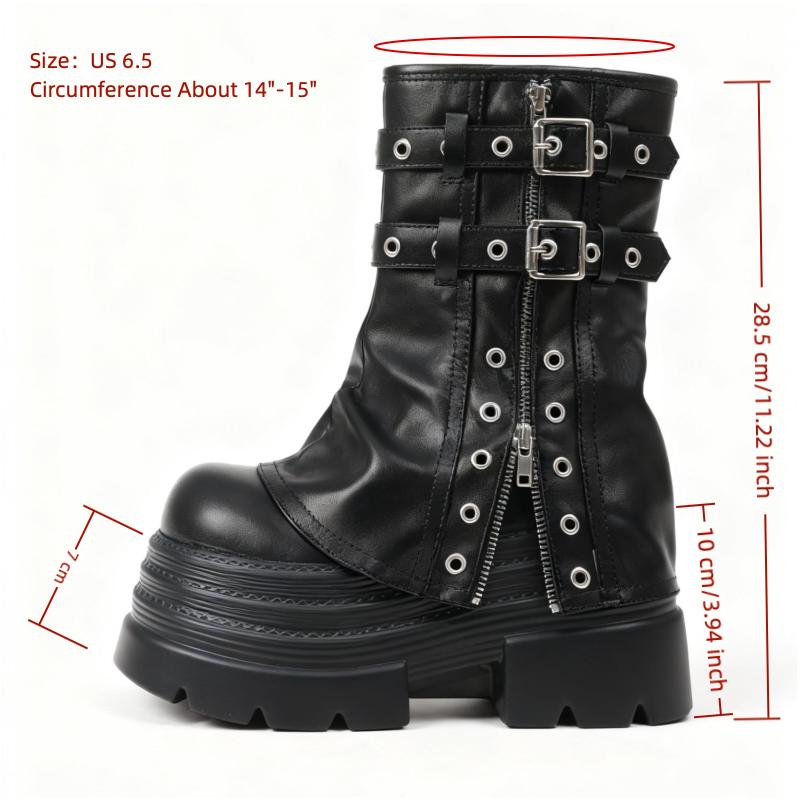 AOSPHIRAYLIAN Casual Goth Ankle Fold Over Boots Women Y2k Chunky