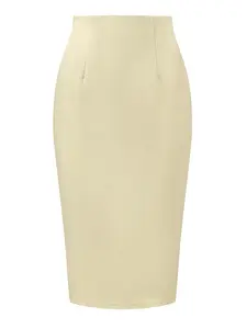 INSPIRE CHIC Knee Length High Waist Basic Business Suit Pencil Skirt Light Khaki