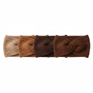 Handmade Crochet Headband Bundle - 4 Pack Warm Brown Tone Knot Headbands for Fall & Winter Outfits Soft Stretchy Ear Warmers hair accessories