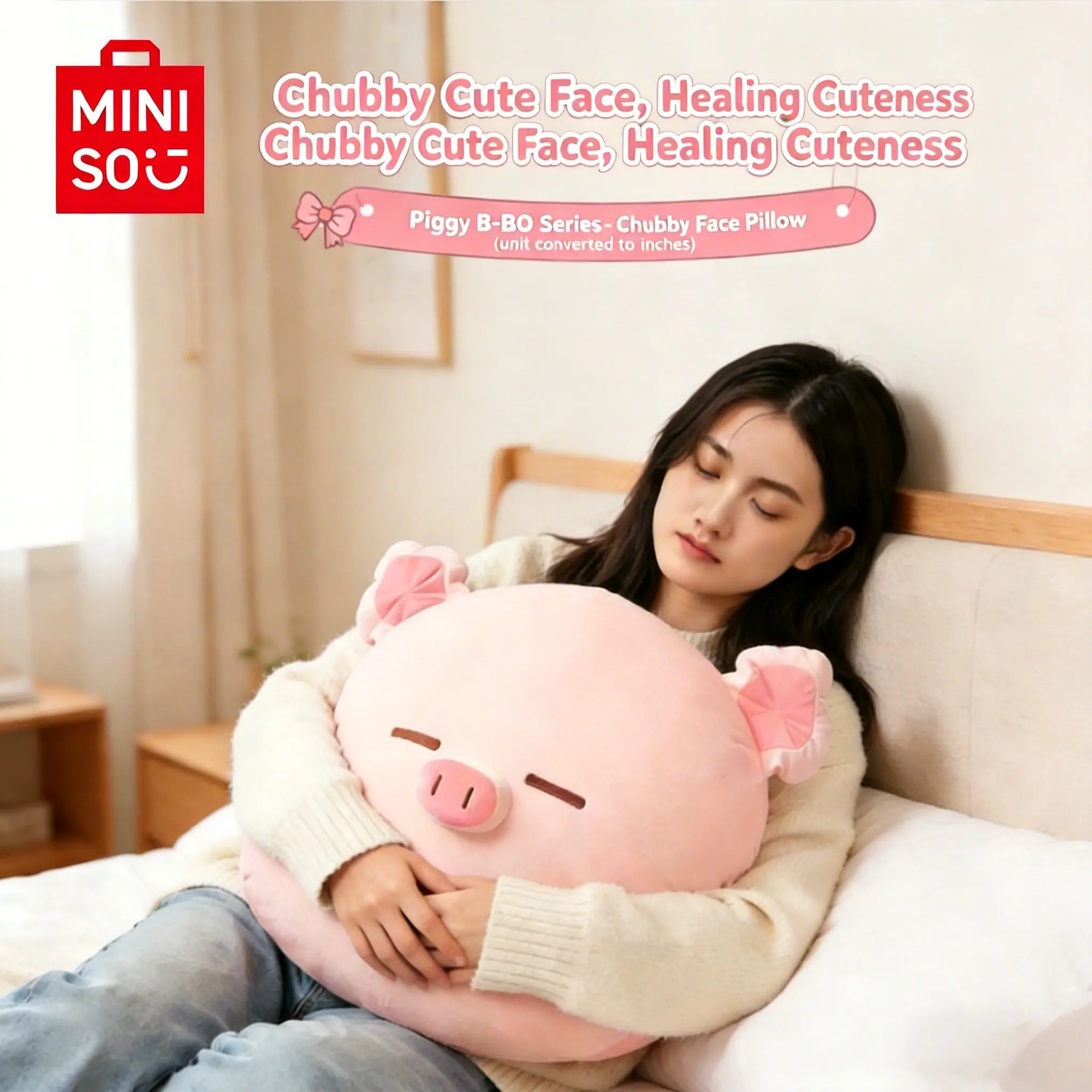 Miniso B-BO Pig Stuffed Doll - Cute Animal Design, Soft Stuffed Huggable Stuffed Animal, Cute Collectibles, Cuddly Doll Gift, Stress Relief Toy, Back to School Item, Animal Character Stuffed Toys