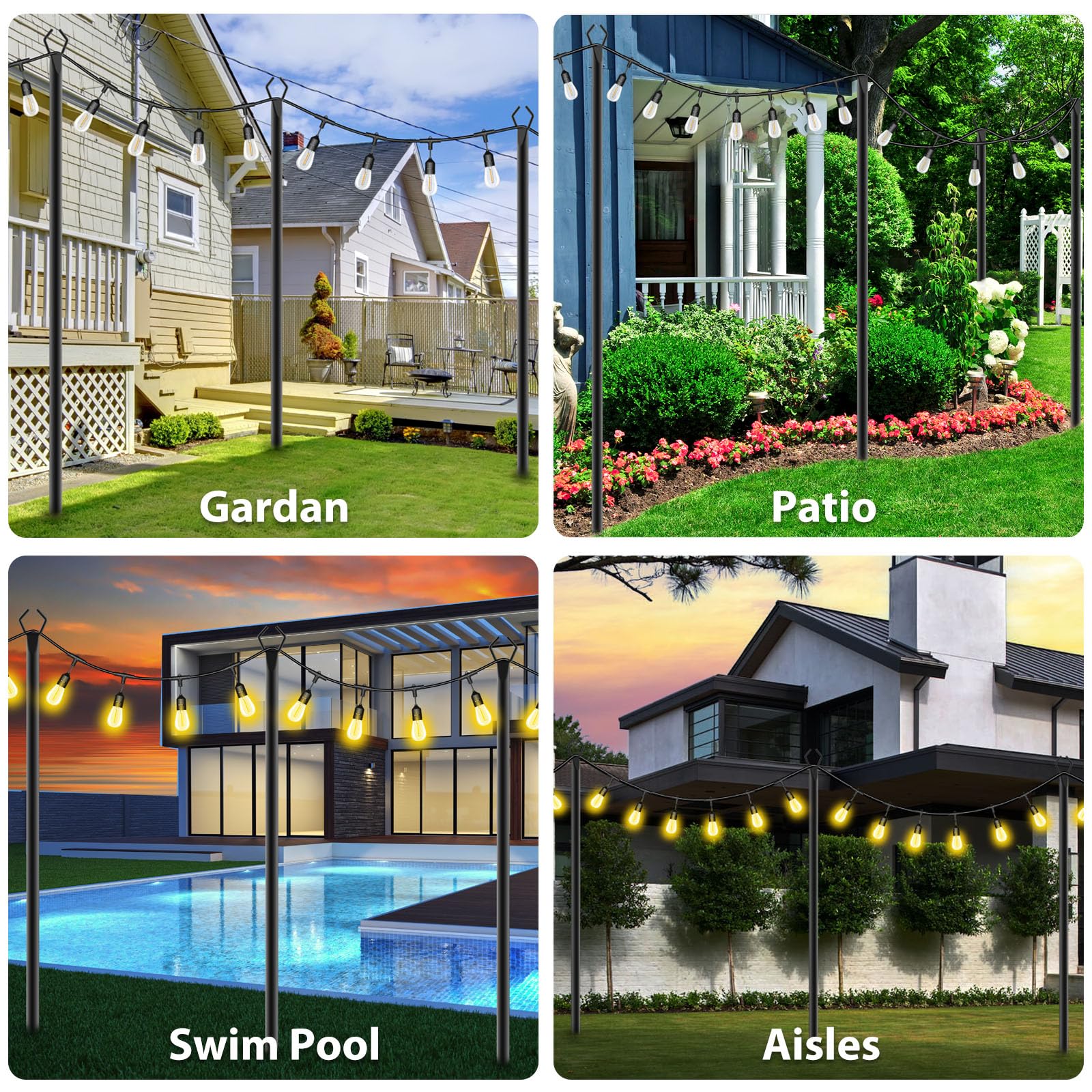 10Ft String Light Poles 4 Pack,Light Poles