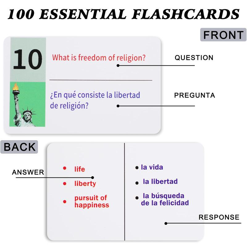 US Citizenship Flash Cards 2025 | 100 USCIS Civic Flash Card (Questions & Answers) | Bilingual English & Spanish Naturalization Test Study Guide | Includes Booklet & Portable Cards Ideal Gifts