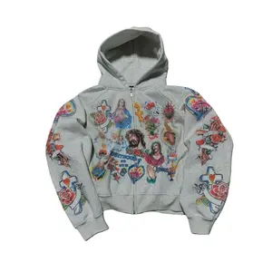 Trendy American style retro Gothic rock letter print hoodie, loose-fitting and versatile sweatshirt, suitable for couples, women's hoodie with zipper and hood.