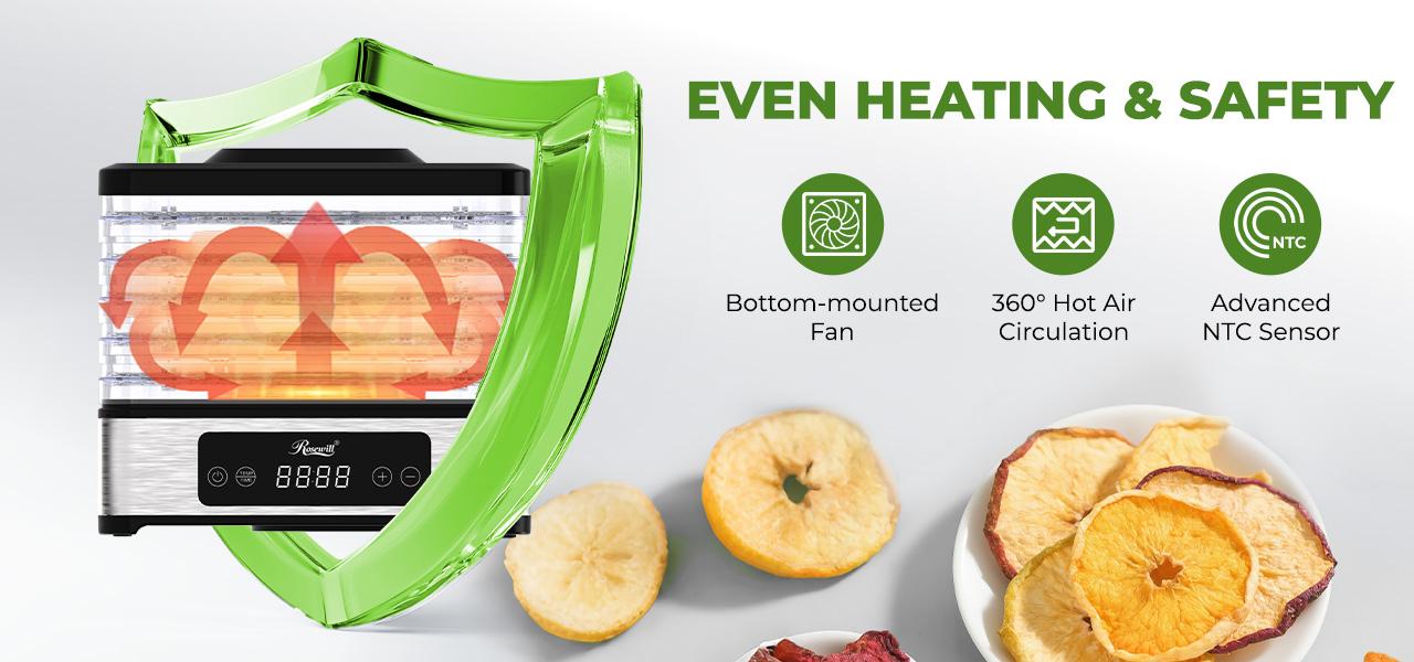 Rosewill Compact Food Dehydrator, 5 Stackable Trays with Adjustable 48H Timer and Temperature Control - Electric Food Preserver for Jerky, Fruits, Veggies, Meat & Dog Treats