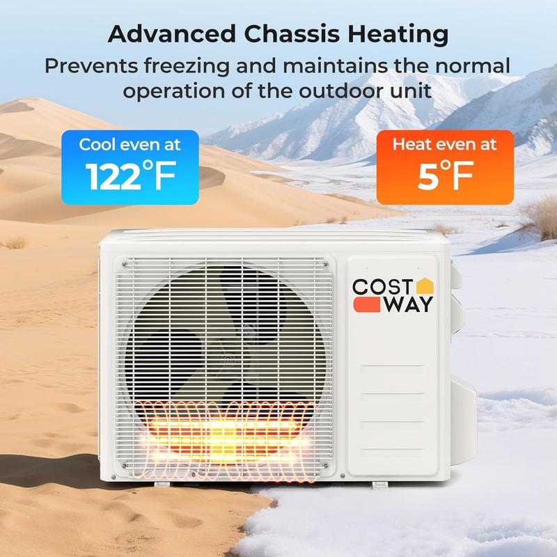 COSTWAY Split Air Conditioner& Heater, 9000-24000BTU Wifi Enabled Inverter Air Conditioner & Heater Pump System, Compatible with Alexa, w/Installation Kit COSTWAY Split Air Conditioner& Heater, 9000-24000BTU Wifi Enabled Inverter Air Conditioner & Heater Pump System, Compatible with Alexa, w/Installation Kit