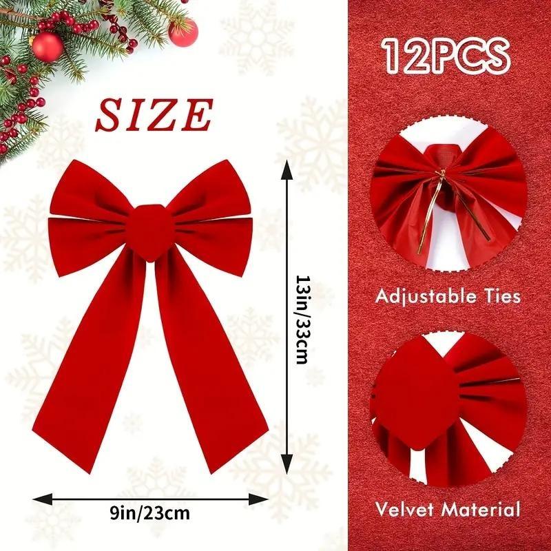 6 pieces of wine red velvet Christmas cabinet door bow and ribbon - large elegant gift packaging suitable for Christmas, kitchen, and party furniture decoration - no electricity required, holiday decoration, Garland Ribbon