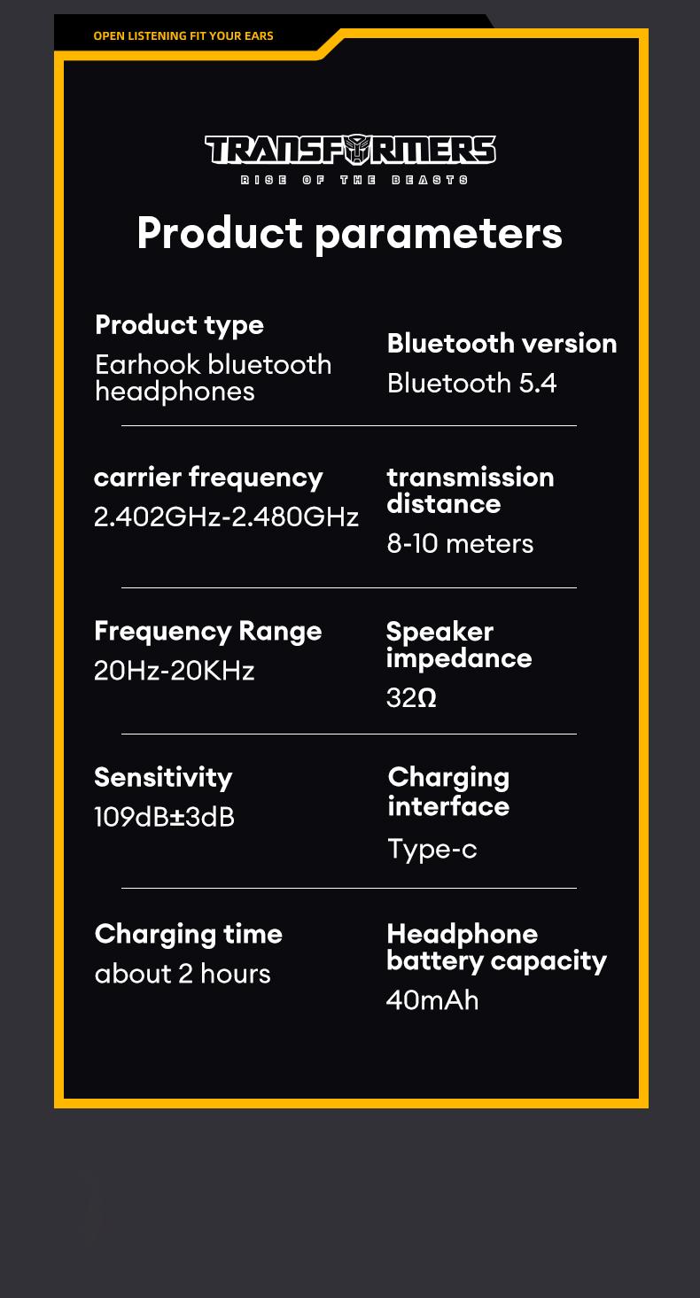 Transformers Wireless Earbuds Bluetooth 5.4 Wireless Open Free Ear Gaming Headphones IPX5 Waterproof Noise Cancelling Running Sport Wireless Bluetooth Earbuds with Mic and Earhooks Compatible For Android/iOS