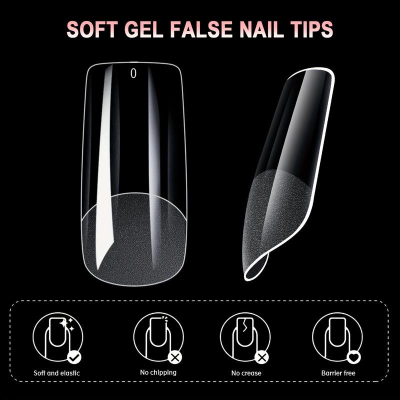 600pcs Soft Gel Nail Tips, Half Matte Clear Acrylic Nail Tips Pre-shaped False Nail Tips For Nail Extension Manicure Tools For Nail Art salon