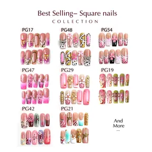 Long Square Set | 100% 3D Handmade Acrylic Nails | Square Shape | Easy to Apply & Remove | No Glue Damage | Reusable Up to 5 Times | Perfect Fit for Melanin Nails & Finger