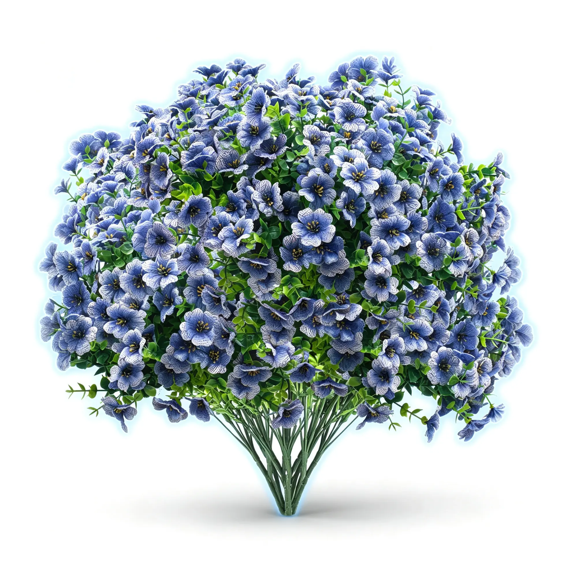 Mion Decor 10 Bundles Blue UV Resistant Artificial Flowers, No Fade Faux Plastic Silk Plants, 13.8" Tall For Spring Summer Porch, Window Box, Indoor Outdoor Vase Garden Decor