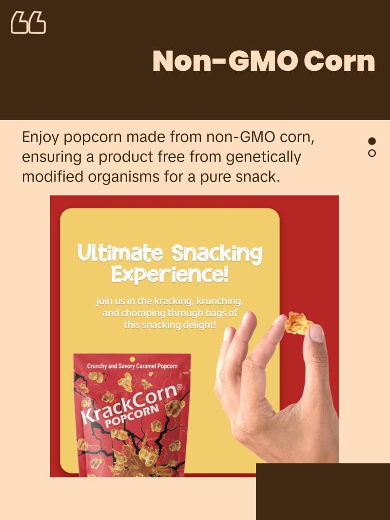 KrackCorn Popcorn Large 5-Bag Variety Pack+FREE Bag! Three Flavors. Crunchy Caramel. Savory Cheese. Spicy Jalapeno Heat. Gluten Free. Non GMO Corn. No High Fructose Corn Syrup. KrackCorn Popcorn Large 5-Bag Variety Pack+FREE Bag! Three Flavors. Crunchy Caramel. Savory Cheese. Spicy Jalapeno Heat. Gluten Free. Non GMO Corn. No High Fructose Corn Syrup.