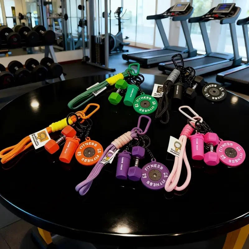 Fitness Keychain Set MSilicone Dumbbell Kettlebell Weight Plate Keychains Cute Gym Accessories for Men Women Durable Nylon Lanyard Fun Touch Backpack Athletic Jewelry