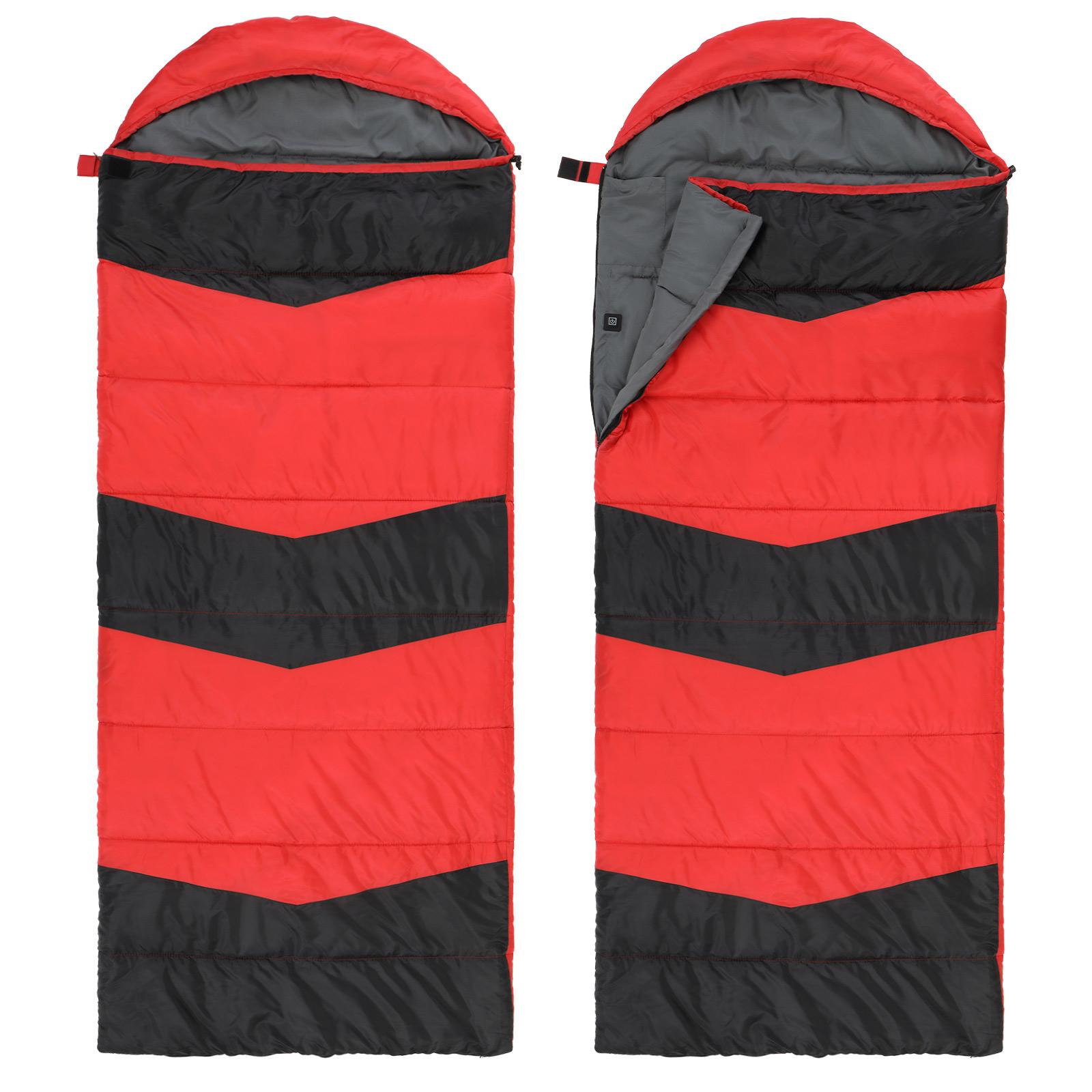 Rectangular Heated Sleeping Bag, Lightweight Sleeping Bag with Multi USB Powered Heating Pads, Waterproof Compact Envelope Sleeping Bag for Backpacking Hiking, Red