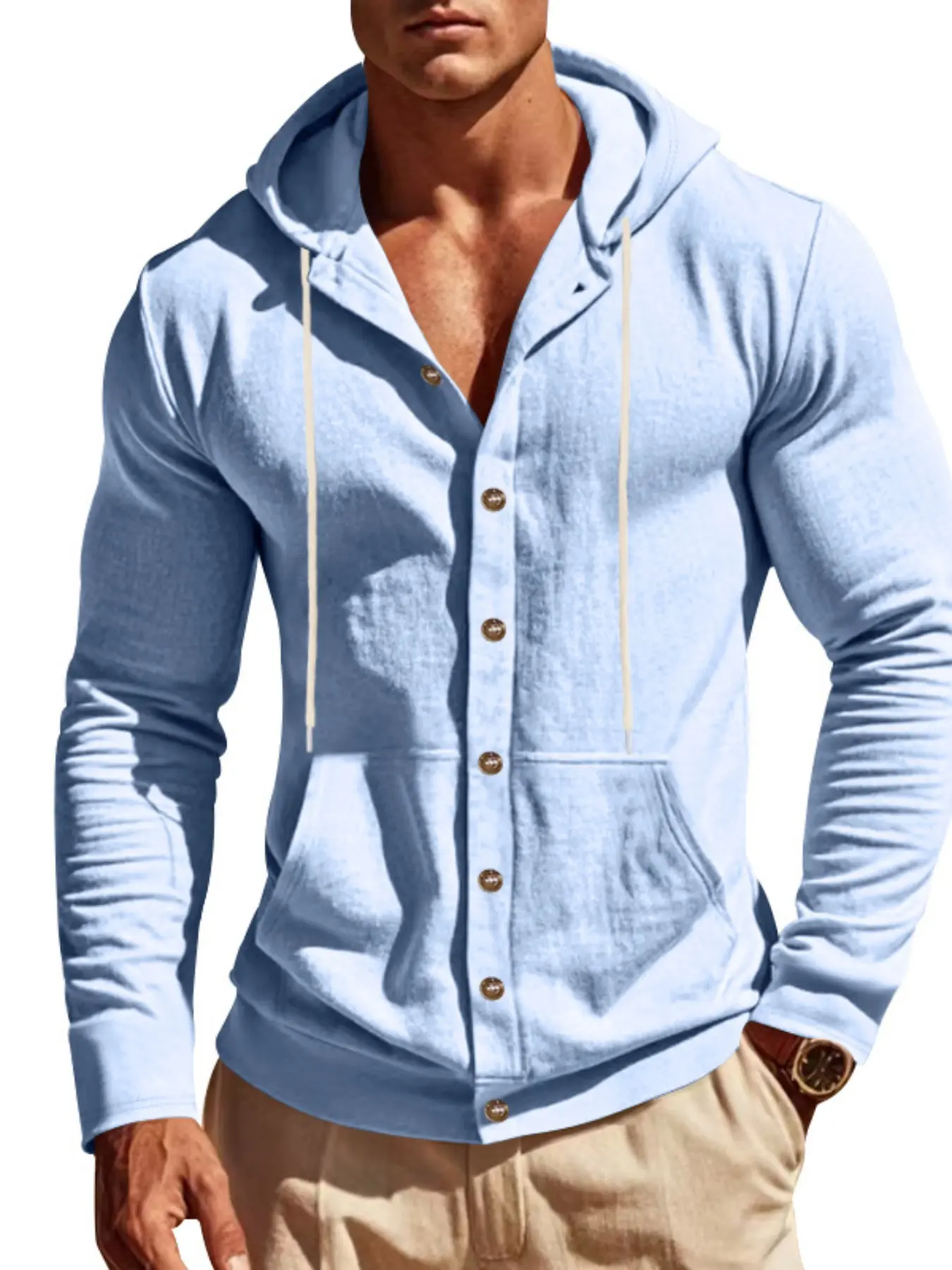 Men's Autumn Cotton Linen Soft Plain Hoodie, Pocketed Hooded Shirt, Long Sleeve Fitted Long Loose Casual Classic Aesthetic Style, Multiple Colors & Designs, Essential Daily Wear, Fashionable Men's Wardrobe Item, Menswear Tops
