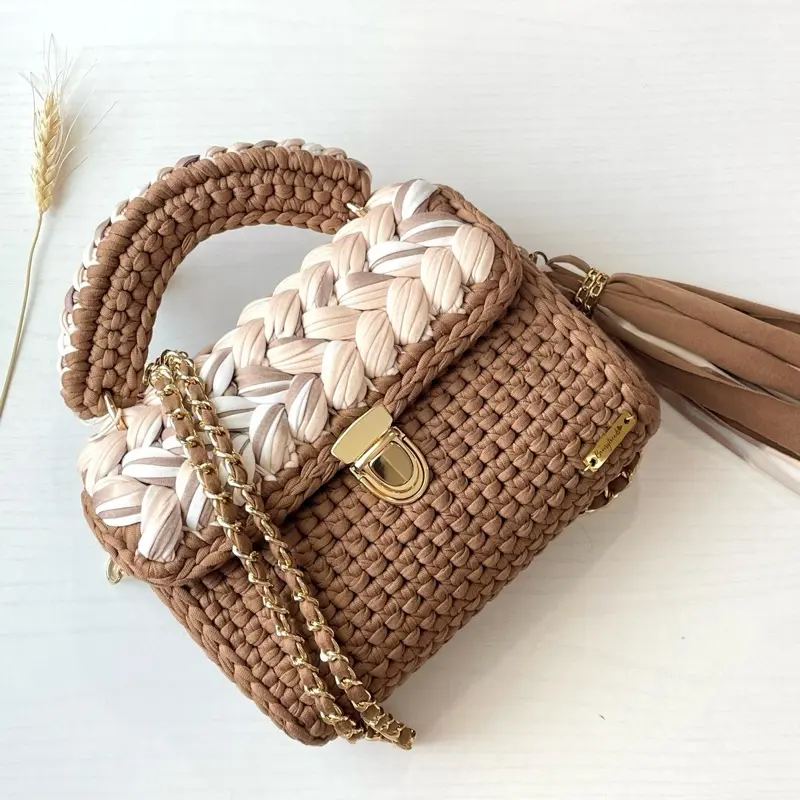 Handmade Crochet Shoulder Bag | Woven Knitted Purse with Lining | Luxury Capri-Style Bag | Recycled Yarn | Crossbody Bag | Summer Bag