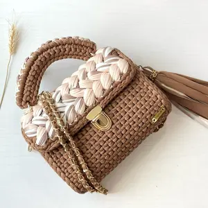 Handmade Crochet Shoulder Bag | Woven Knitted Purse with Lining | Luxury Capri-Style Bag | Recycled Yarn | Crossbody Bag | Summer Bag