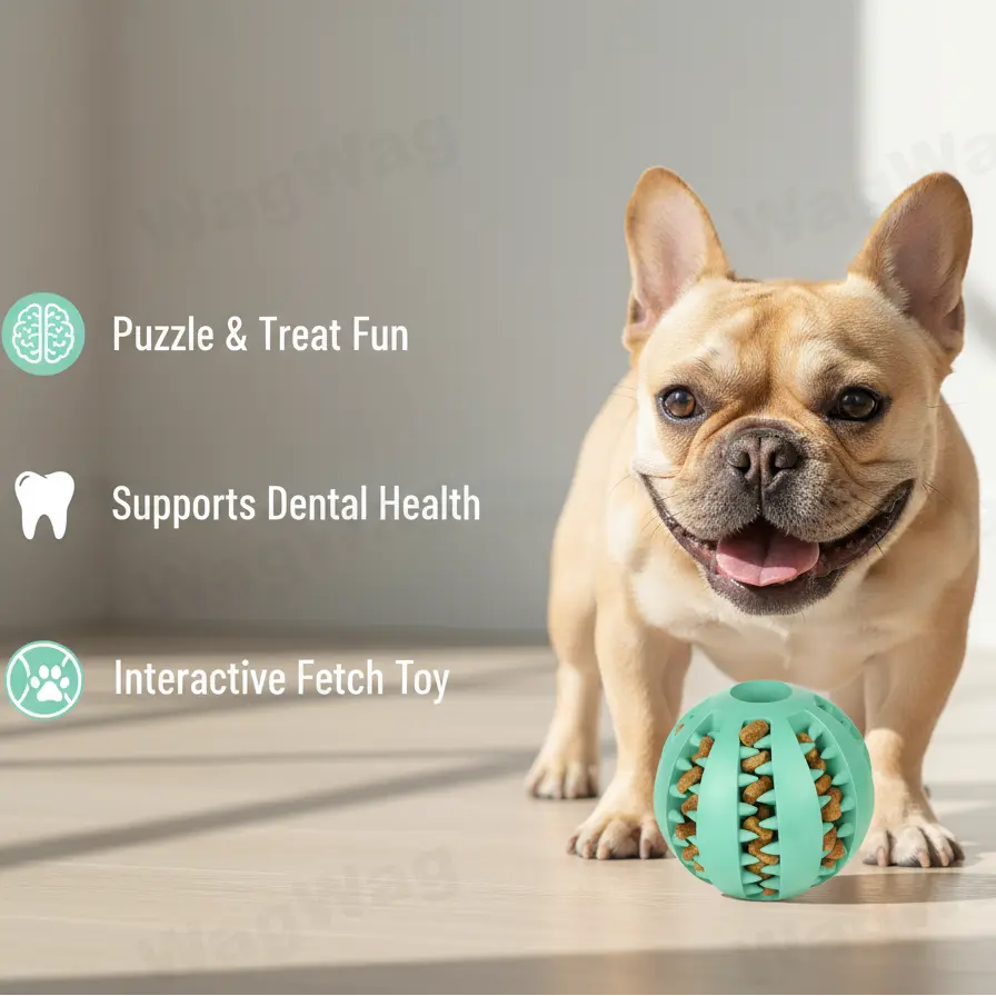 Durable Chew Interactive Training Ball for Small/Mid Breeds - Bite Resistant, Grooved Text Dog Toy, Treat Dispenser, Slow Feeder for Boredom Relief & Dental Health, Frenchies