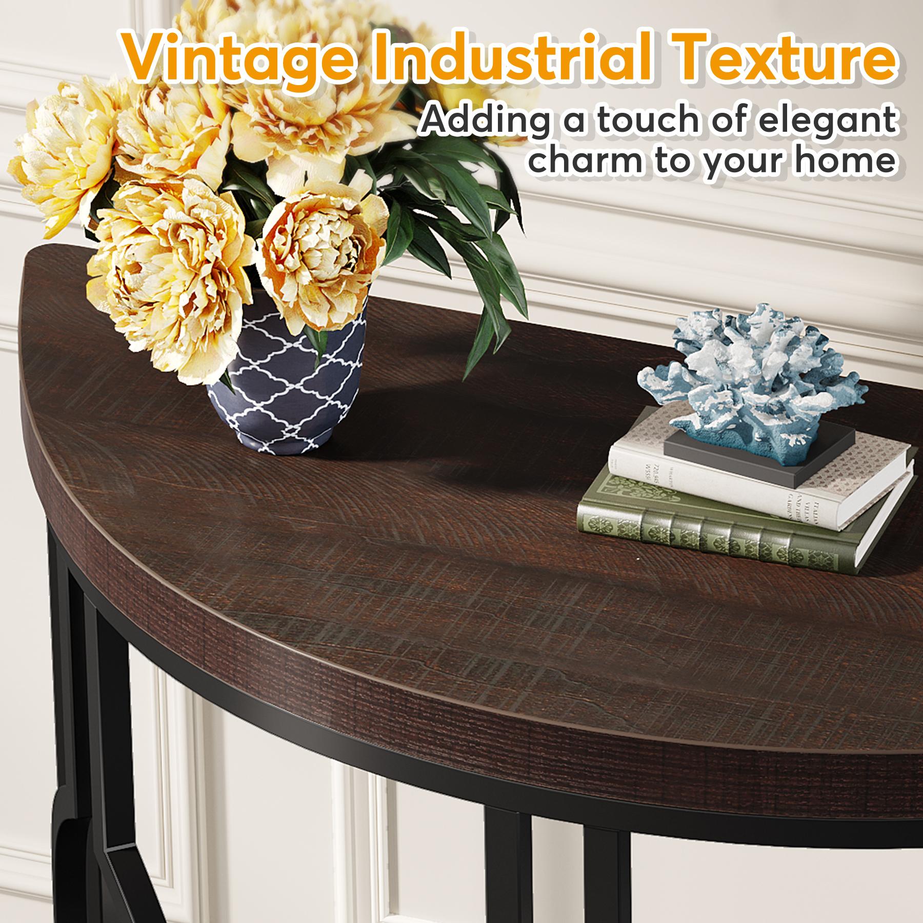 Tribesigns Industrial 43 Inch Half Moon Console Table for Entryway