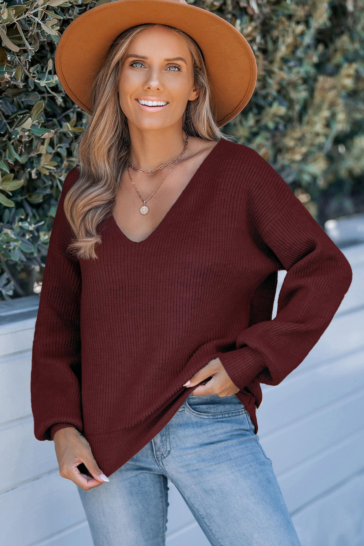 CUPSHE Long Sleeve V-Neckline Fall Sweater Oversized Bow Casual Knitwear Striped Womenswear for Fall/Winer 2025 Homecoming Outfits Knitting Tops