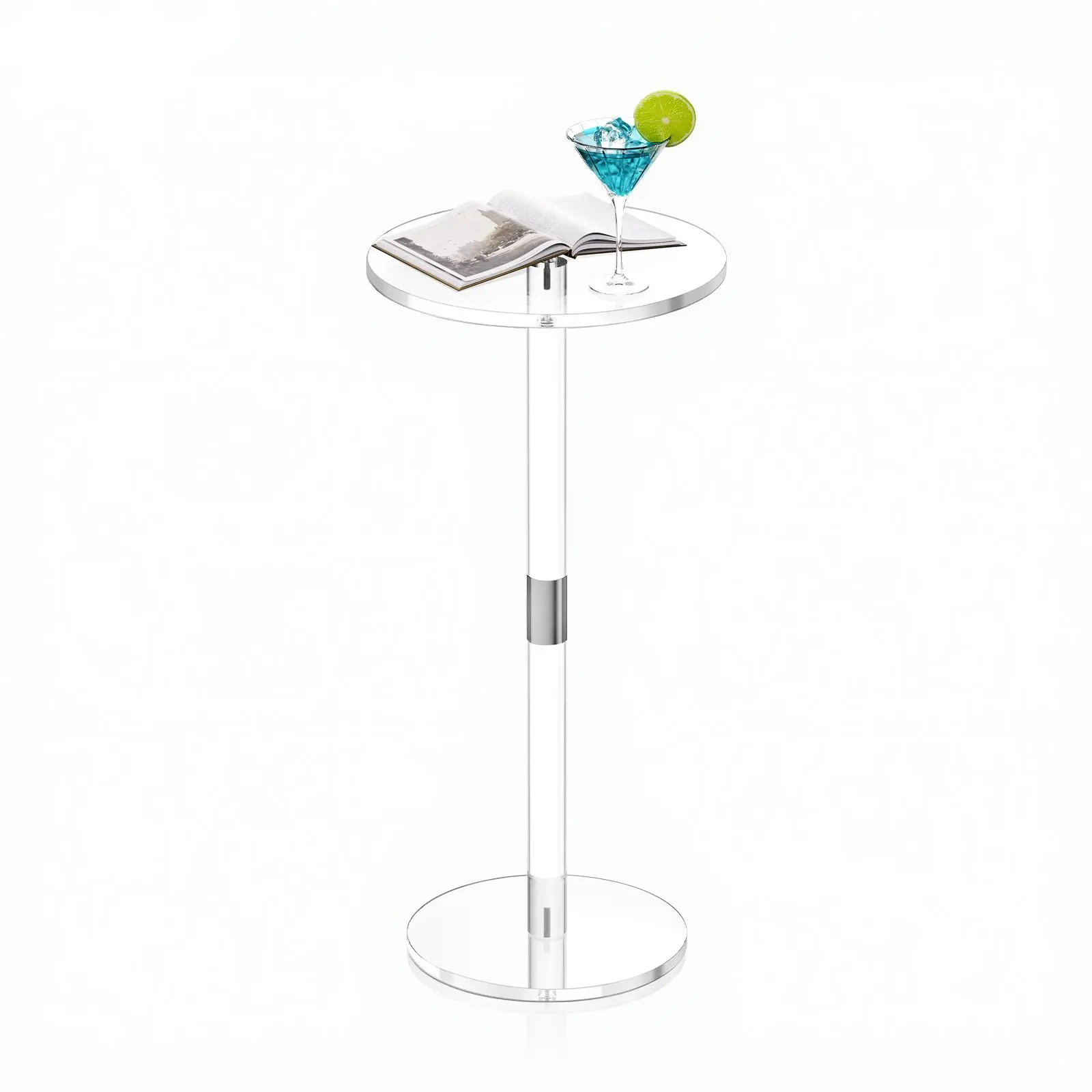 【SummerFinds】VEVOR Acrylic Drink Table, Clear End Table Round Top with Solid Post, Modern Acrylic Cake Table Stand, Transparent Side Desk for Coffee, Drink, Food, Snack, Easy Assembly, 10 x 10 x 21.3 in (Clear)