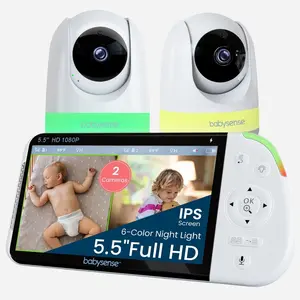 Babysense MaxView PRO: Video Baby Monitor with 2 Cameras, Non Wifi, Split Screen, Night Light & Sound Machine