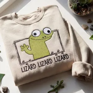 Embroidered Funny Lizard Lizard Lizard Sweatshirt, Hoppers Film Fan Merch, Cute Green Lizard Embroidered Crewneck,Humorous Animal Lover Gift