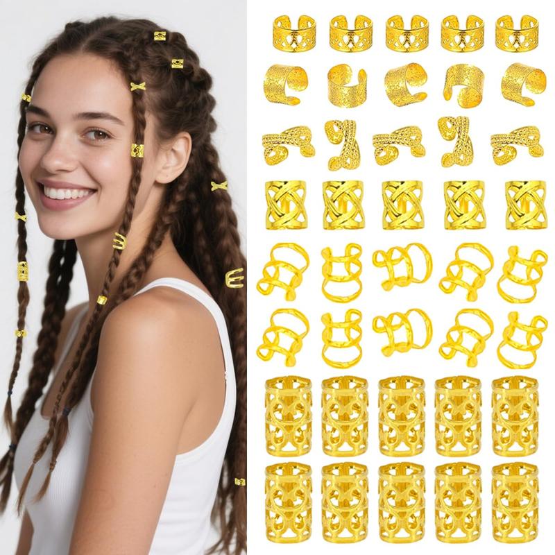 60PCS Hair Jewelry for Braids, Adjustable Dreadlock Hair Cuffs and Braid Rings, Loc Accessories & Hair Charms for Women Styling Decorations