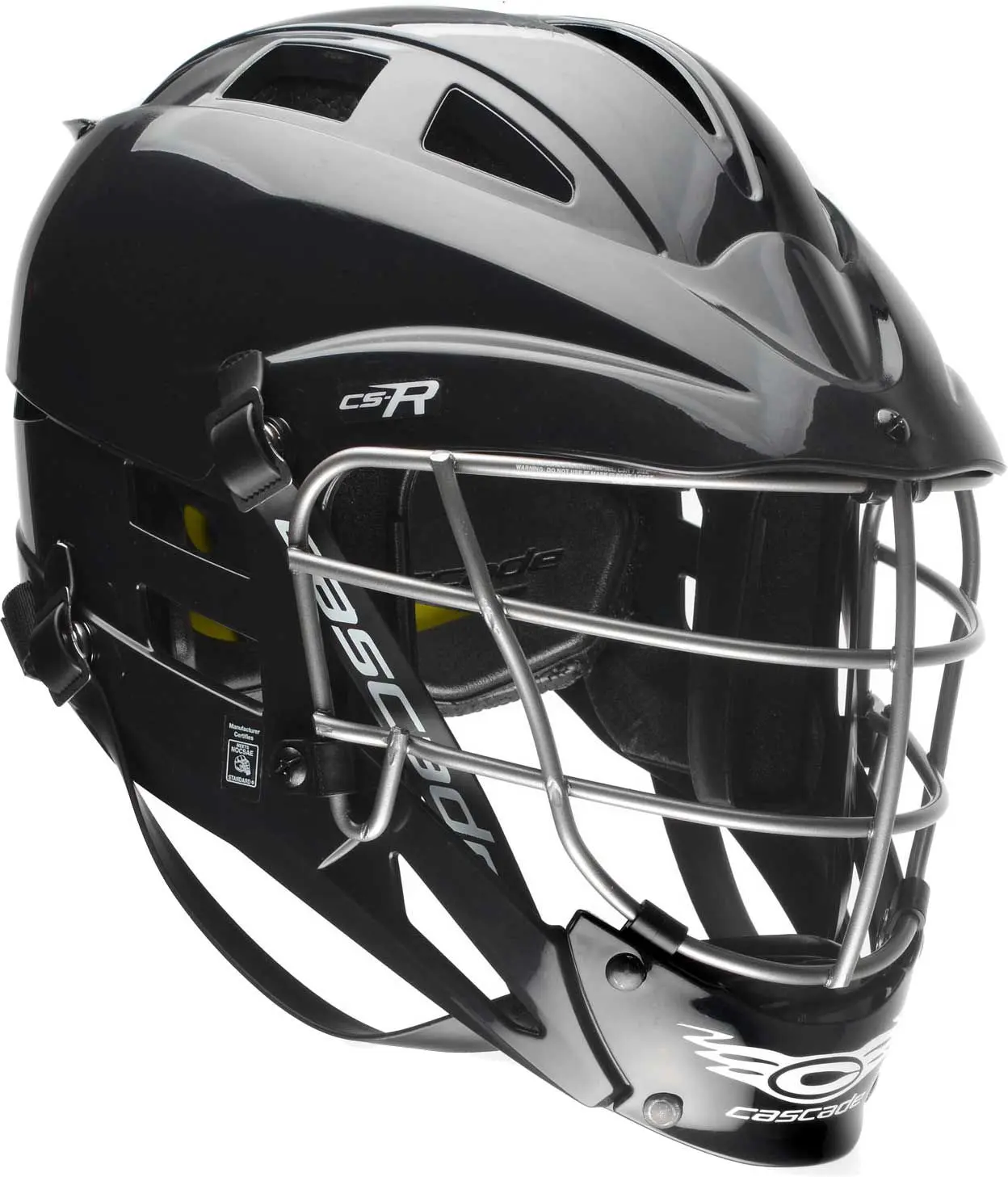 Cascade CS-R Lacrosse Helmet - Black Shell, Silver Mask, Sporty Lacrosse Protective Gear with Protection and Secure Fit