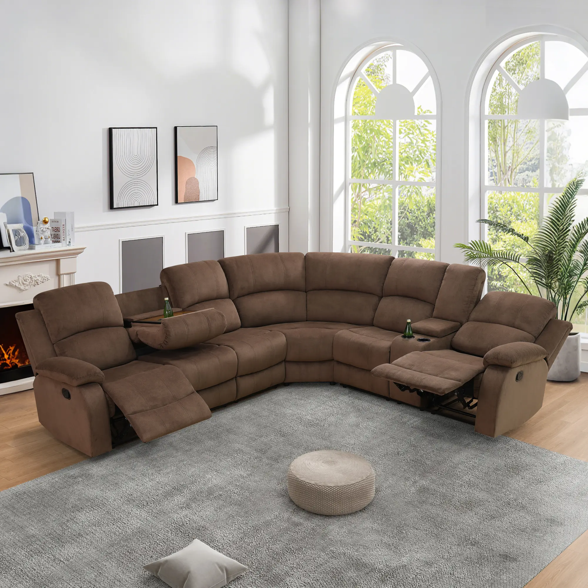 Brown Pineapple Cotton 3-Piece Intelligent Recliner Sofa Set - Modern Comfy Couch, Adjustable Built-In, Contemporary Style, Sturdy Frame, Breathable Fabric, Assembly Required for Living Room, Apartment