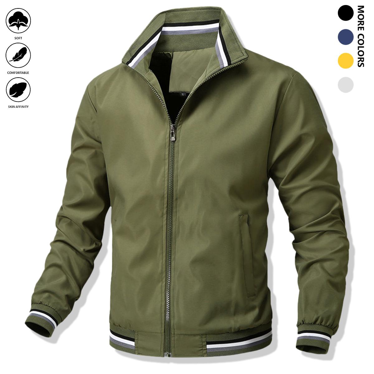 Men's casual pilot jacket, stylish fully-matched fashion zipper crew-neck polyester 100% long-sleeved non-stretch woven coat