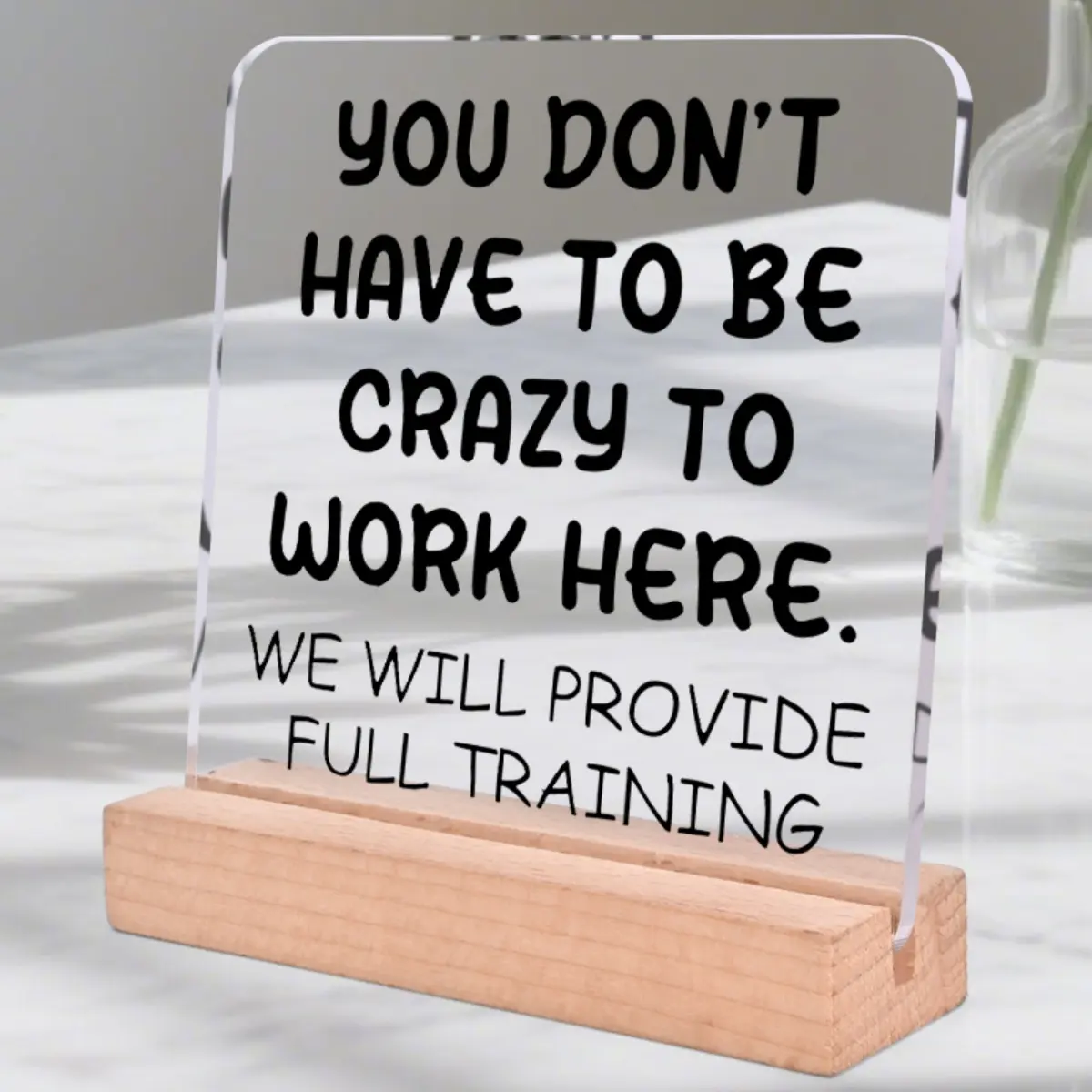 Office Desk Decor Home & Desktop Decoration Square Acrylic with Wood Base, Acrylic Plaque Decor, Acrylic Signage Plaque, Acrylic Desktop Sign, Decorative Plaque Sign, Unique Gift for Colleagues, Christmas Decoration