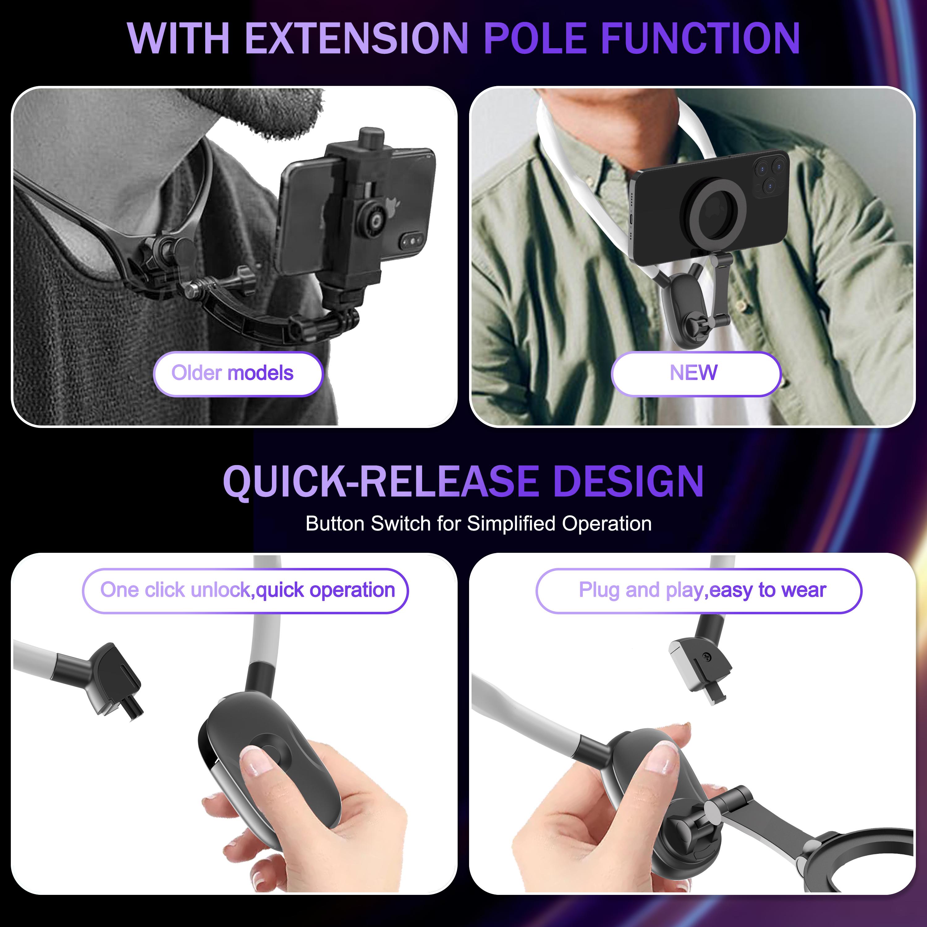 Hands-Free Magnetic Neck Mount for Phones – POV Vlog Holder with Chest Strap for iPhone 17,,16, 15, 14, Android