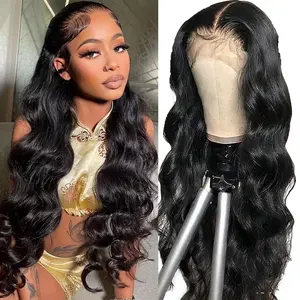 Lace Front Wig Pre Plucked Ready to Wear 13x6 HD Glueless Body Wave Lace Front Wig for Women Natural Looking Synthetic Heat Resistant Fiber Wavy Lace Wig Natural Black (26 Inch)
