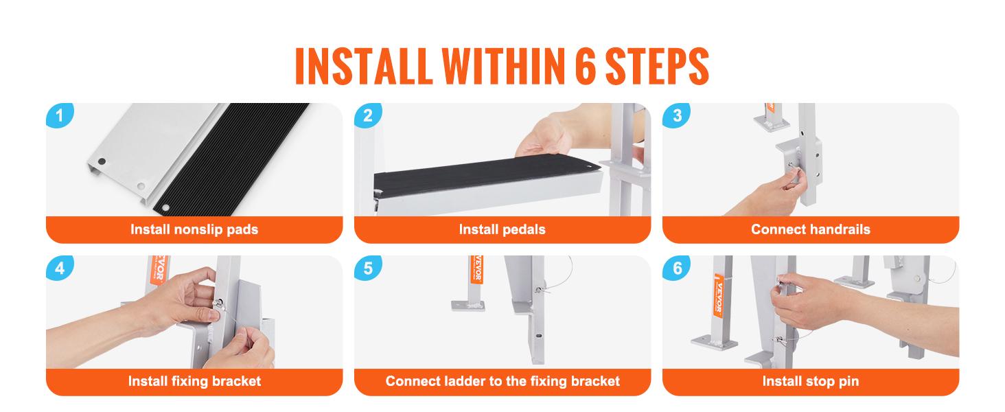 VEVOR Dock Ladder Flip Up 5 Steps,  350lbs Load Capacity, Aluminum Pontoon Boat Ladder with 4" Wide Step & Nonslip Rubber Mat,Swimm Step Ladder for Ship/Lake/Pool/Marine Boarding