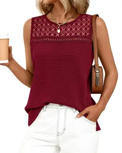 BTFBM Tank Top for Women 2026 Sleeveless Shirts Waffle Knit Vest Crew Neck Casual Outfits Loose Blouses Summer Tops #Clearance