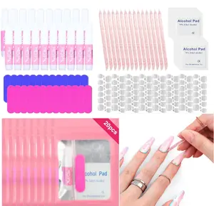 20PCS Press on Nail Tool Kit: Nail Prep Kit with Nail Glue, Adhesive Tabs, Mini Nail File, Acrylic Sticks, Prep Pads for Press on Nail Art Starters Press On Nail Packaging for Salon Business