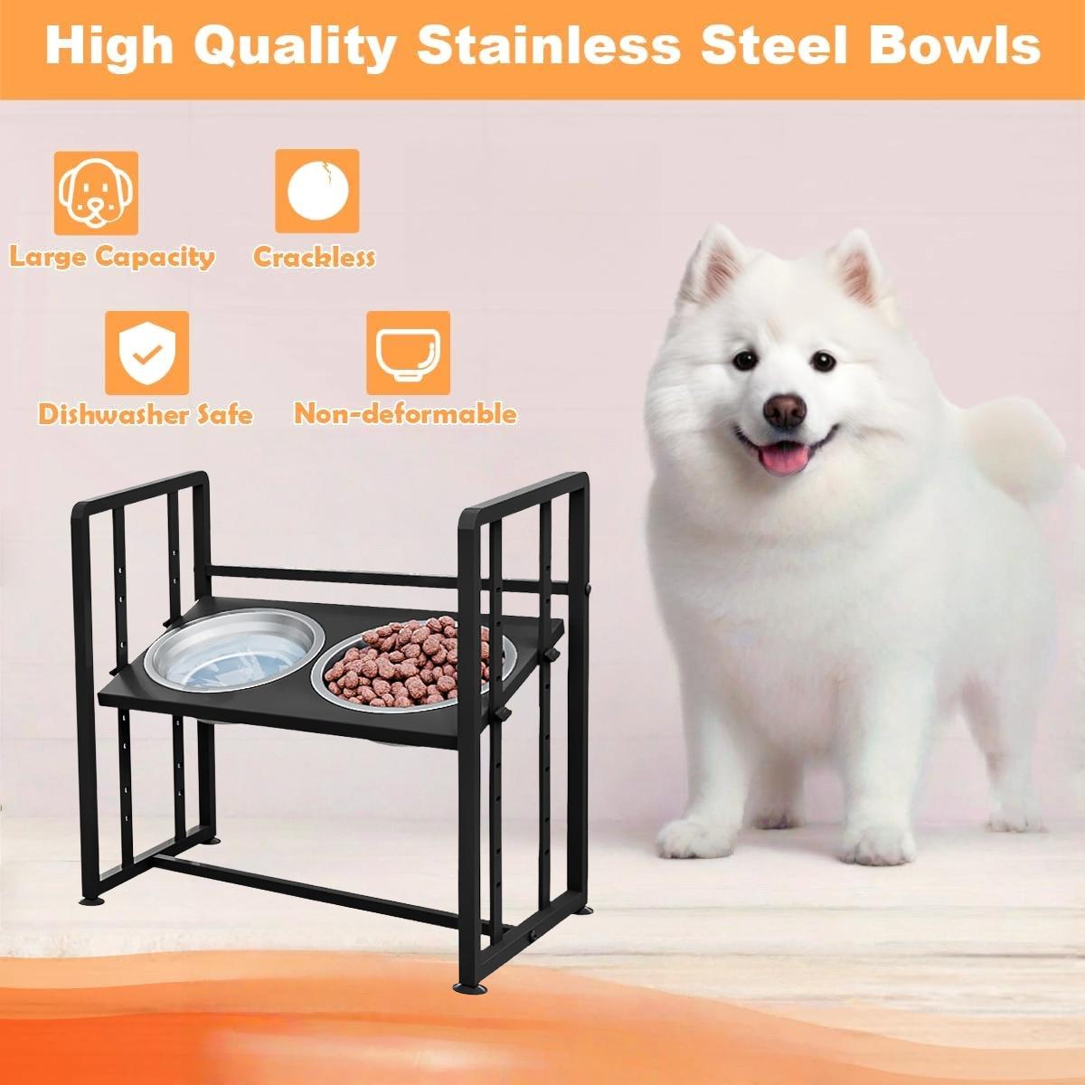 Elevated Metal Dog Bowls with adjustable height, equipped with 2 stainless steel bowls and Spill Proof Mat, suitable for food&water feeders for medium and large dogs Elevated Metal Dog Bowls with adjustable height, equipped with 2 stainless steel bowls and Spill Proof Mat, suitable for food&water feeders for medium and large dogs
