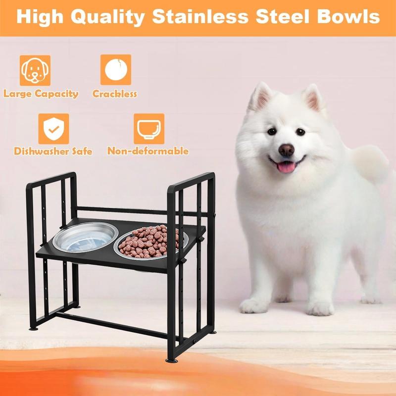 Elevated Metal Dog Bowls with adjustable height, equipped with 2 stainless steel bowls and Spill Proof Mat, suitable for food&water feeders for medium and large dogs Elevated Metal Dog Bowls with adjustable height, equipped with 2 stainless steel bowls and Spill Proof Mat, suitable for food&water feeders for medium and large dogs