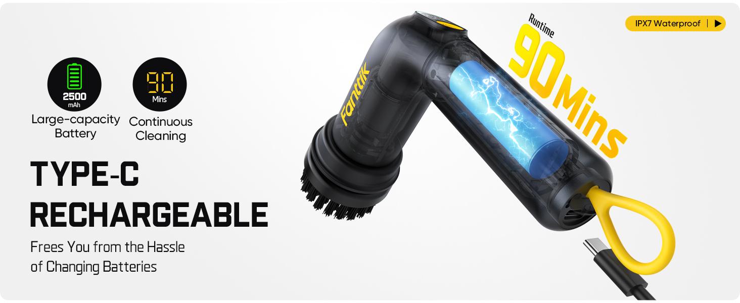 Fanttik G9 Handy Cordless Electric Spin Scrubber, MagnaStorm Motor, Dual-Speed, 5 Brush Heads, LED Display, IPX7 Waterproof, 2500mAh with Type-C Charging, for Kitchen, Sink, Tile, Stove Cleaning Tool
