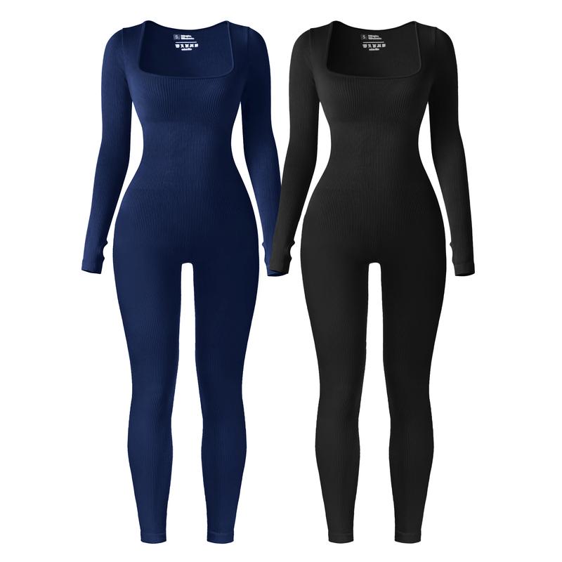 Long Sleeve Ribbed Seamless Jumpsuits Winter