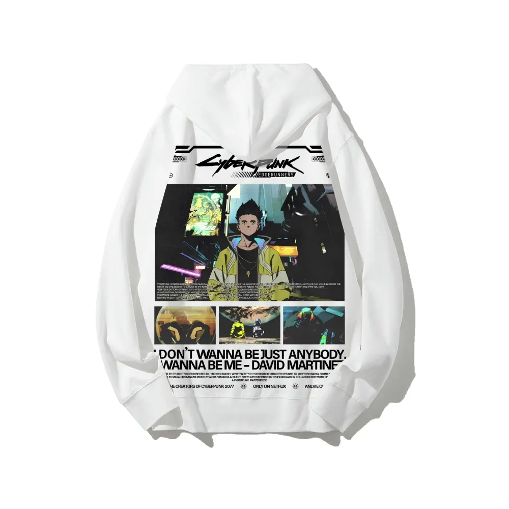 Men's Cyberpunk Edgerunners David & Lucy Print Pure Cotton Hoodie Pullover, Independent Design Menswear Tops, Breathable Fabric Sweatshirts, Soft Skin-Friendly Street Fashion Anime Merch, Long Sleeve