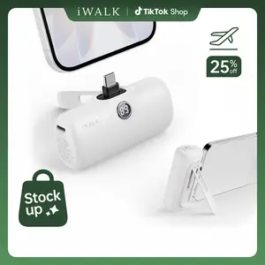 iWALK 20W PD Mini Charger 5000mAh Capacity Fast Charge for iPhone/Samsung Daily Carry White Portable Charger, Power Bank Charging Compact   power bank magnetic power bank Foldable Smartphone Metal Chargeable Cable
