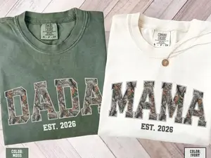 Camo Dada Mama Est. 2026 Comfort Colors T-Shirt, Cool Grandma Grandpa Tee Gift, Family Group Tshirt, Grandparents Hunting Season Shirt, Matching Couple Tee, Couple Shirt